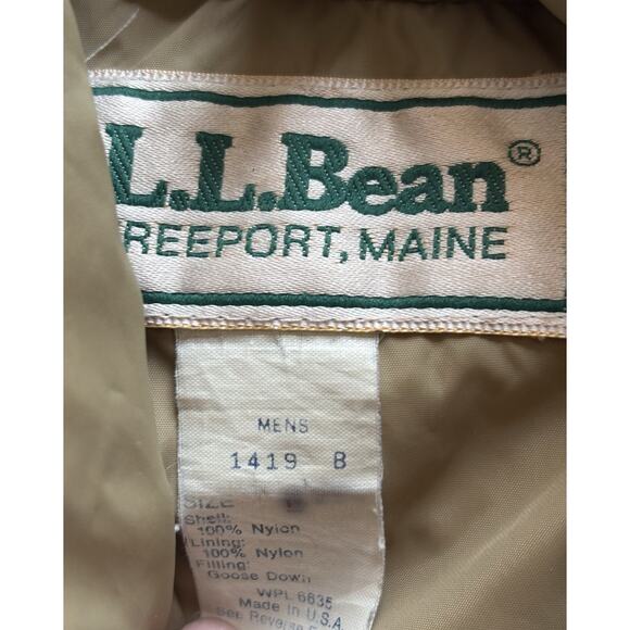 Vintage 80s LL Bean Puffer Vest L Goose Down Tan Made USA Gorpcore Streetwear - Picture 5 of 10